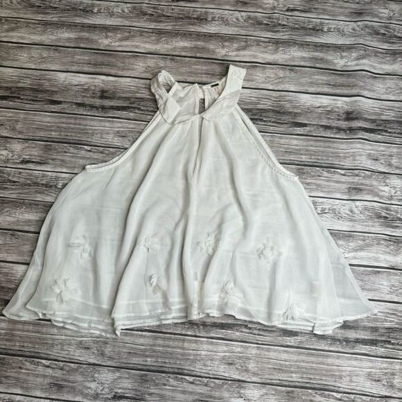 Free People Women's Crop Sheer Floral High Neck Tank Top XS Extra Small Cream - Picture 2 of 10